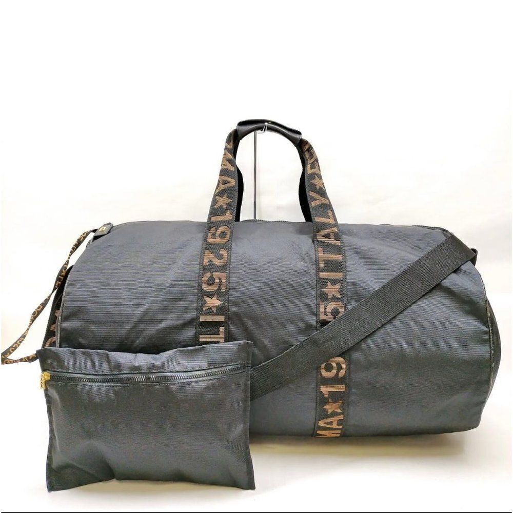 Fendi Logo Boston Nylon Duffle Bag Black Roma Italy Black 1925